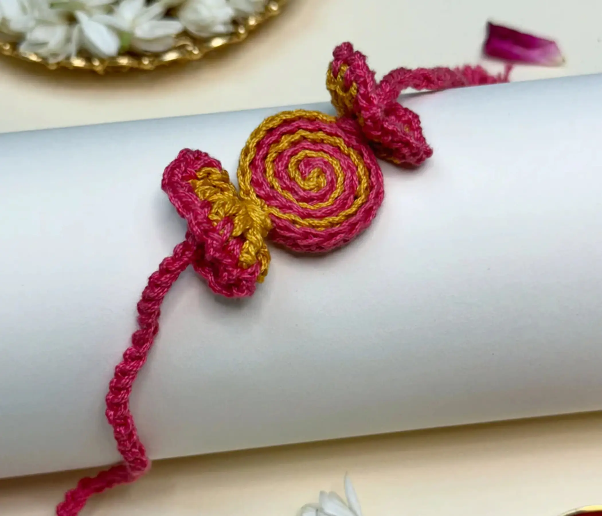 Sweet Candy Swirl Handcrafted Kids Crochet Rakhi